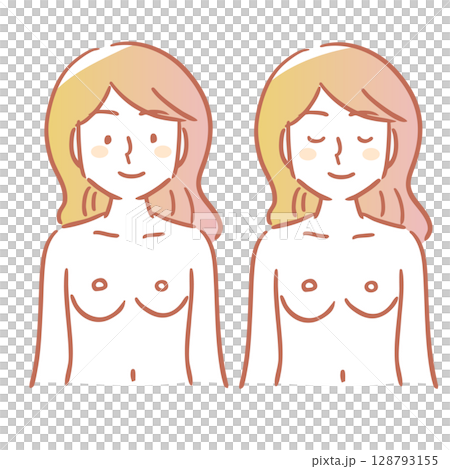 Woman, topless, gradient, simple, eyes open and closed set 128793155
