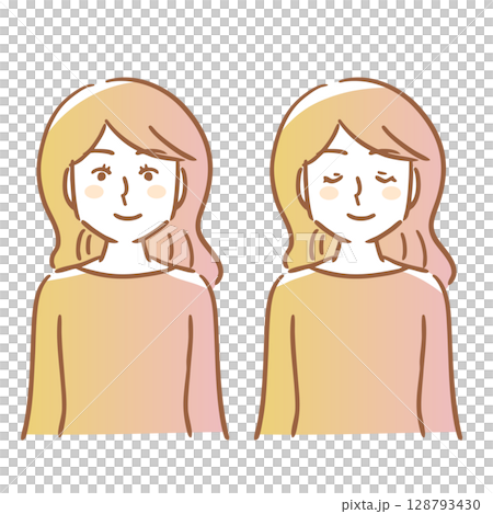 睜著眼睛微笑的女人,閉著眼睛的女人,佈景,簡單 睜著眼睛微笑的女人,閉著眼睛的女人,佈景,簡單 128793430