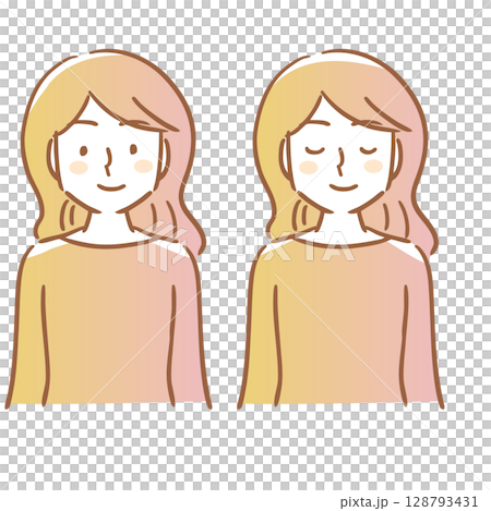 睜著眼睛微笑的女人,閉著眼睛的女人,佈景,簡單 睜著眼睛微笑的女人,閉著眼睛的女人,佈景,簡單 128793431