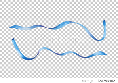 Two thin, beautifully curved blue ribbons are hand-drawn. The watercolor illustration is isolated on a white background. Festive decor to decorate the holiday. A template for decorating holidays Two thin, beautifully curved blue ribbons are hand-drawn. The watercolor illustration is isolated on a white background. Festive decor to decorate the holiday. A template for decorating holidays 128793462