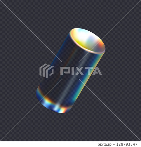 3d transparent glossy cylinder with dispersion effect. Rainbow colors reflection glass. Vector illustration. 128793547