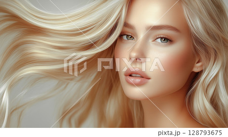 エレガントな金髪と整った横顔の美しい女性 エレガントな金髪と整った横顔の美しい女性 128793675