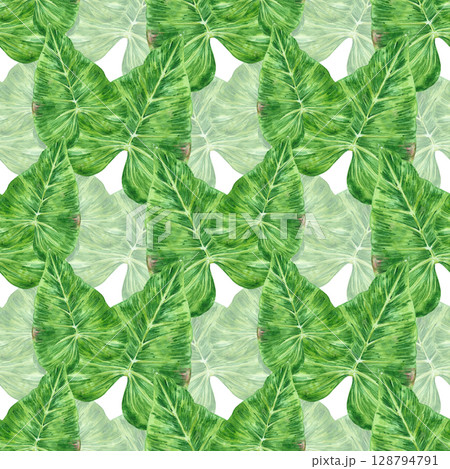 Tropical monstera leaves seamless pattern, hand drawn watercolor rainforest illustration isolated on white background. Can be used for textile, fabric and other printed products. 128794791