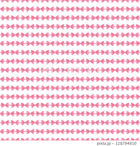 Hand drawn watercolor red bow line seamless pattern isolated on white background. Can be used for textile, fabric scrapbook and other printed products. 128794810