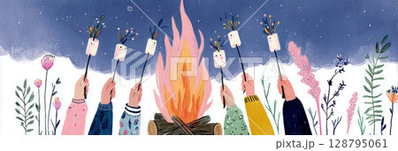 A woman with gray hair sits peacefully while reading a book in a humid subtropical environment. The tall grass sways gently around her, creating a serene atmosphere 128795061