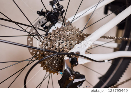 Close Up of a Bicycle Gear and Chain Highlighting Their Design and Functionality Close Up of a Bicycle Gear and Chain Highlighting Their Design and Functionality 128795449