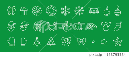 クリスマスアイコンセット 単色ベクターイラスト 128795584