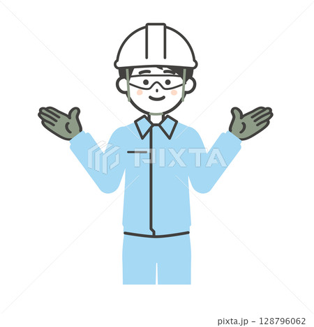 保護具を着用した作業服姿の男性イラスト 128796062
