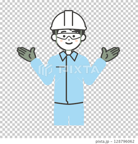 保護具を着用した作業服姿の男性イラスト 128796062