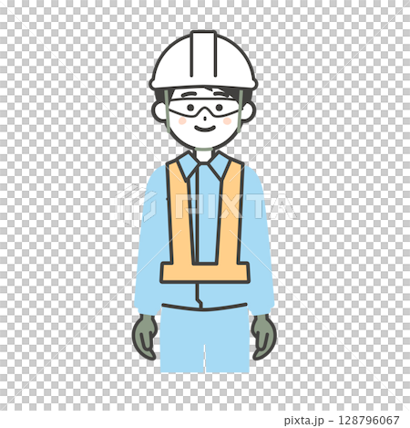 Illustration of a man wearing protective gear and work clothes 128796067