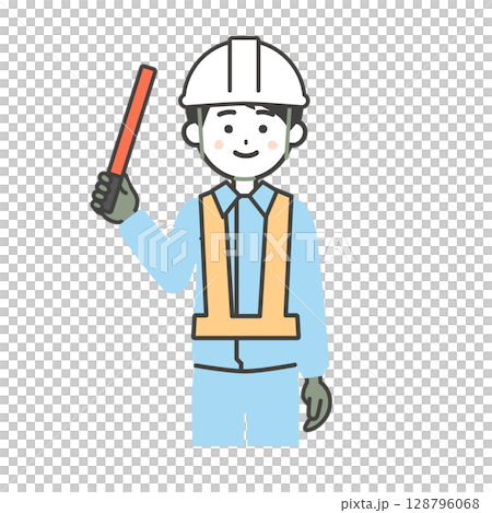 一名身穿工作服的男子引導的插圖 128796068