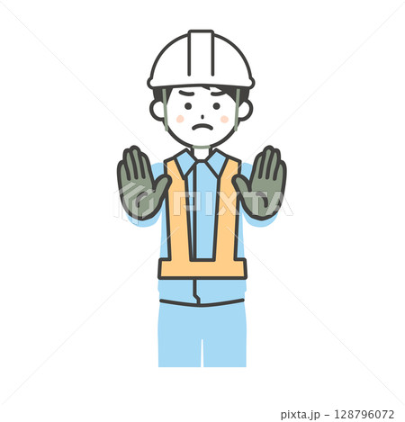停止を促す作業着姿の男性イラスト 128796072