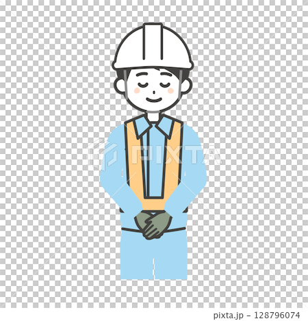Illustration of a man in work clothes bowing 128796074