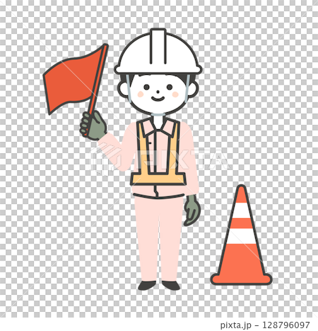 Illustration of a three-dimensional man in work clothes raising a red flag Illustration of a three-dimensional man in work clothes raising a red flag 128796097