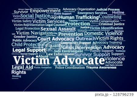 Victim Advocate Word Cloud. Key Terms on Advocacy, Support, and Justice for Victims 128796239