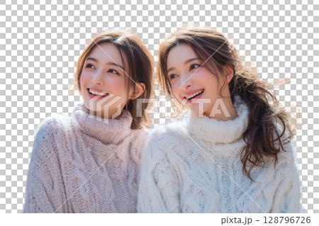 [Transparent background] Cut-out illustration of two women enjoying an autumn trip 128796726