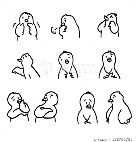 困っているゆるかわひよこセット　線画 128796783