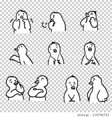 困っているゆるかわひよこセット　線画 128796783