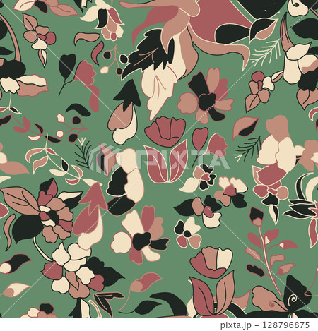 Garden flower, plants ,botanical ,seamless pattern vector design for fashion, fabric, wallpaper and all prints. Vector illustration  128796875