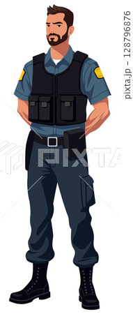Security Guard Man Standing Confident Security Guard Man Standing Confident 128796876