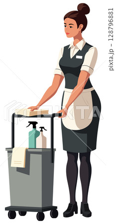 Maid Service Worker Cart Isolated Maid Service Worker Cart Isolated 128796881