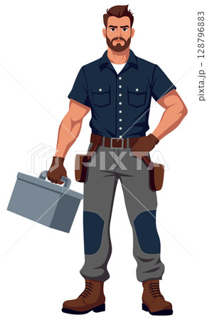 Handyman Worker Holding Toolbox Isolated 128796883