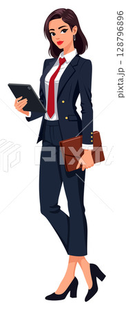 Confident Businesswoman Holding Tablet Document 128796896