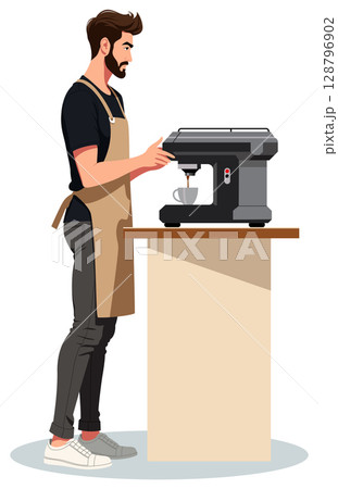 Barista Man Making Coffee Machine 128796902