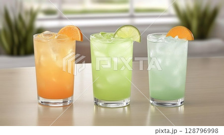 Enjoy Refreshing Fruity Drinks With Ice And Slice, For a Summertime 128796998