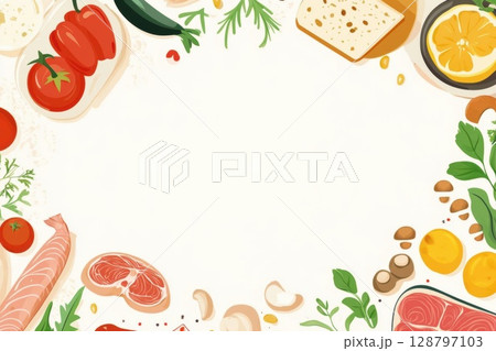 Colorful Cooking Ingredients Border, Food Preparation with fresh ingredients 128797103