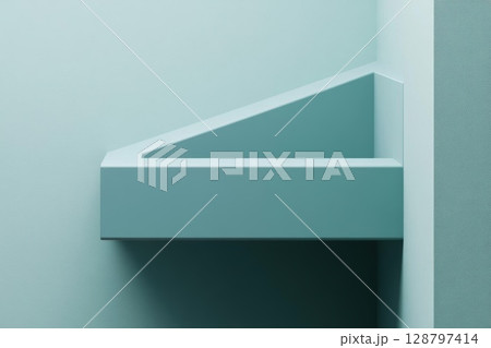 Empty Corner Shelf Stands Against a Textured Wall with Modern Design Theme 128797414