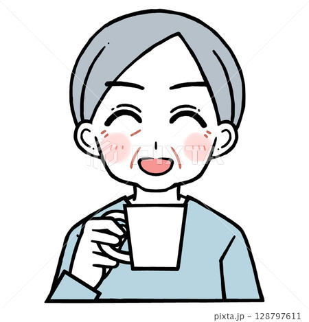 コップを持つ笑顔の老人男性のイラスト 128797611