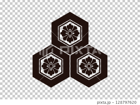 厳島神社　三つ盛亀甲に剣花角 128797620