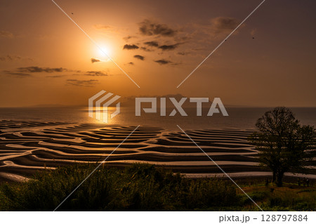 《熊本県》おこしき海岸・干潮の夕暮れ 《熊本県》おこしき海岸・干潮の夕暮れ 128797884