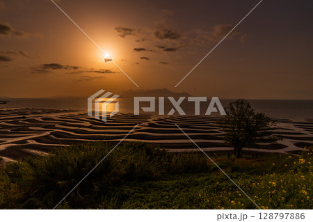 《熊本県》おこしき海岸・干潮の夕暮れ 128797886