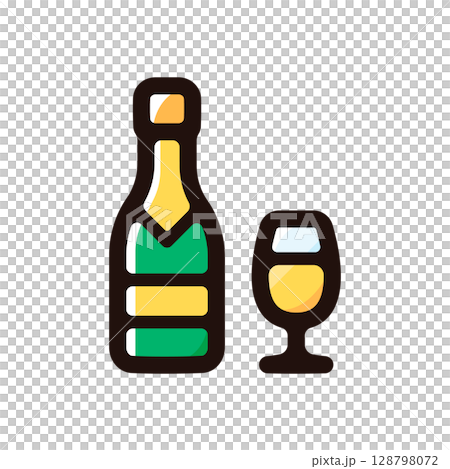 香檳插圖圖示(酒類、飲料、食物和飲料菜單材料) 香檳插圖圖示(酒類、飲料、食物和飲料菜單材料) 128798072