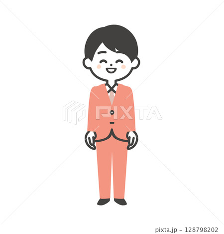 スーツ姿の3頭身男性イラスト 128798202