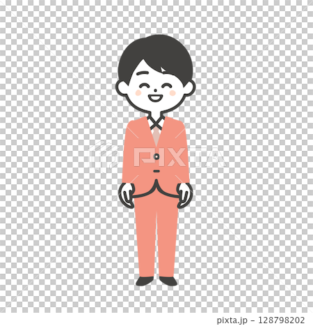 スーツ姿の3頭身男性イラスト 128798202