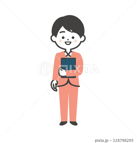 資料を抱えるスーツ姿の3頭身男性イラスト 128798205