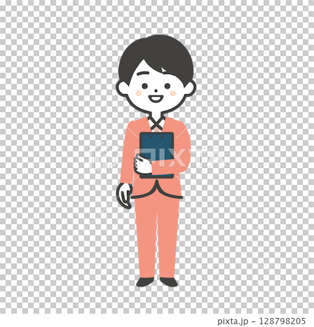 資料を抱えるスーツ姿の3頭身男性イラスト 128798205