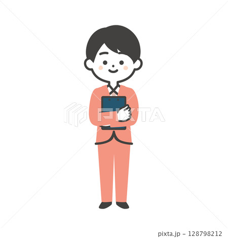 資料を抱えるスーツ姿の3頭身男性イラスト 資料を抱えるスーツ姿の3頭身男性イラスト 128798212