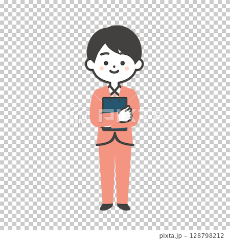 資料を抱えるスーツ姿の3頭身男性イラスト 資料を抱えるスーツ姿の3頭身男性イラスト 128798212