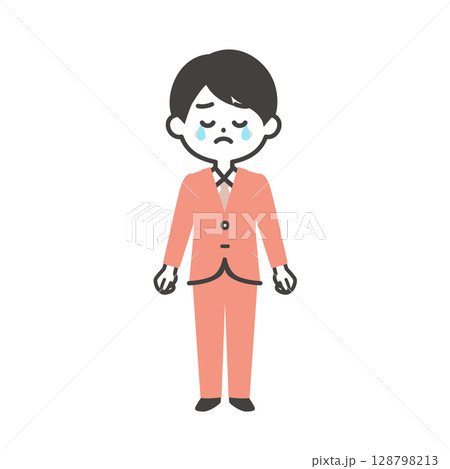 涙を流すスーツ姿の3頭身男性イラスト 涙を流すスーツ姿の3頭身男性イラスト 128798213