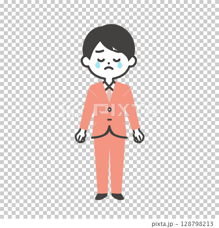 涙を流すスーツ姿の3頭身男性イラスト 涙を流すスーツ姿の3頭身男性イラスト 128798213