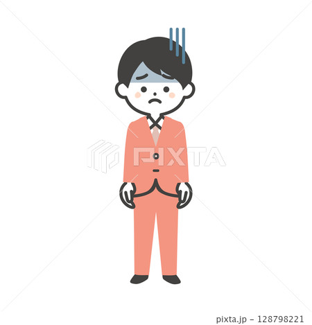 暗い表情のスーツ姿の3頭身男性イラスト 128798221