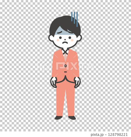 暗い表情のスーツ姿の3頭身男性イラスト 128798221