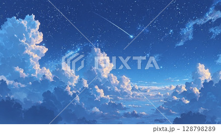 夜空に浮かぶ雲と飛行機雲 夜空に浮かぶ雲と飛行機雲 128798289