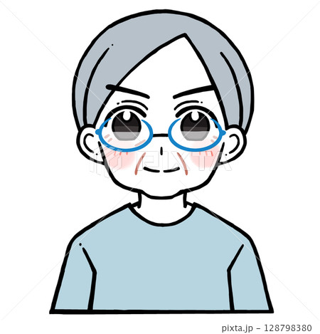 凛々しく微笑む眼鏡の老人男性のイラスト 128798380