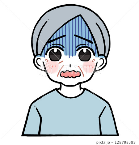 口を震わせる青い顔の老人男性のイラスト 128798385
