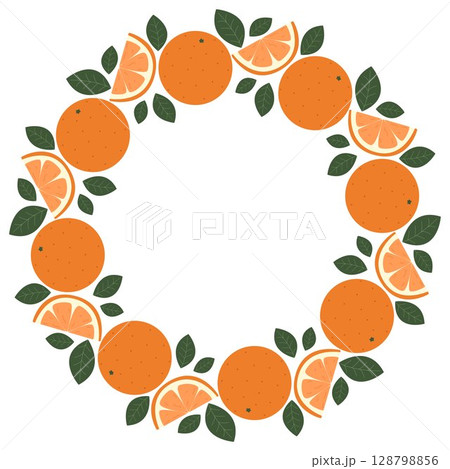 Tropical frame of ripe oranges and foliage 128798856